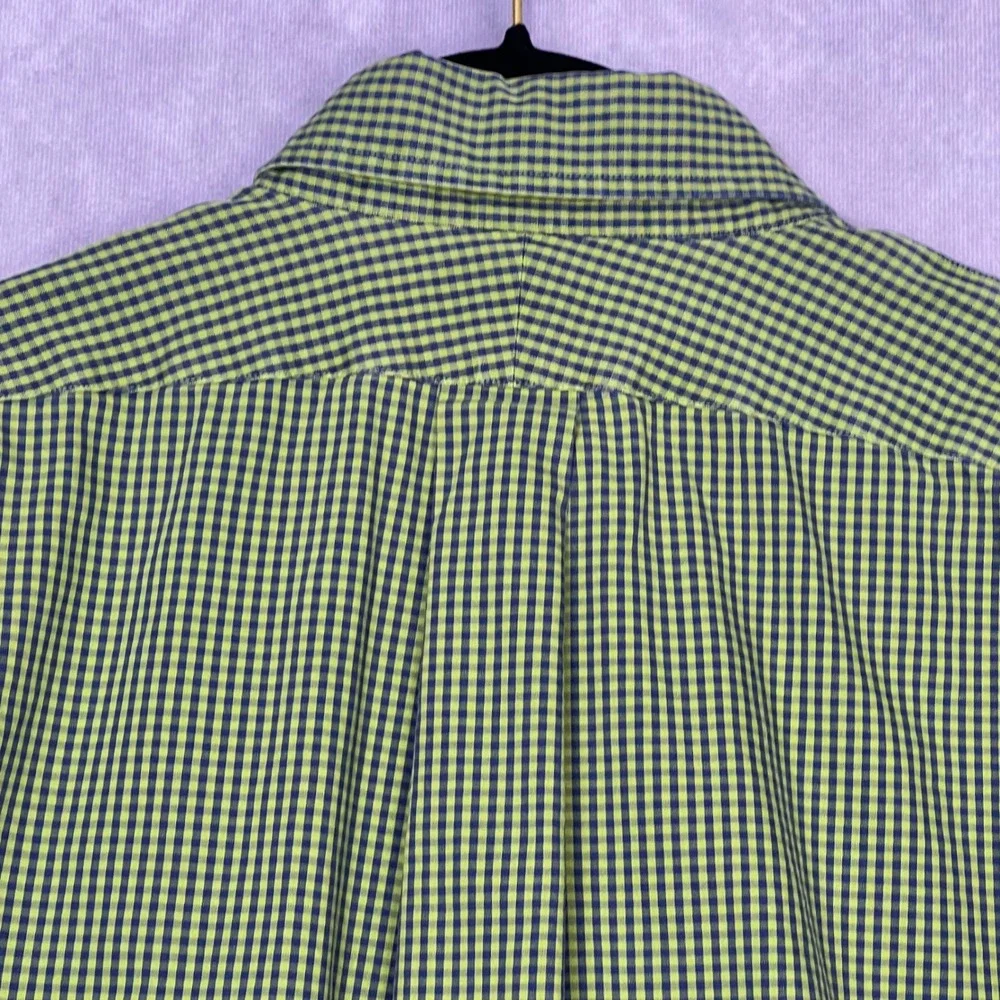 Lands' End Button Down Mens 16-33 Green Gingham No Iron Pinpoint Oxford